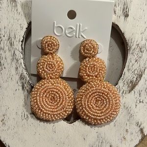 Beautiful, beaded, statement earrings by Belk. In light coral.